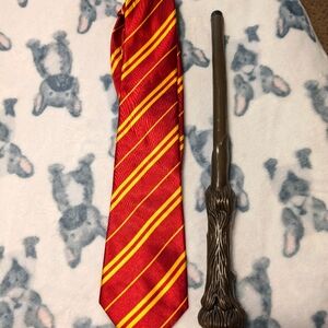 Harry Potter neck tie and wizard wand